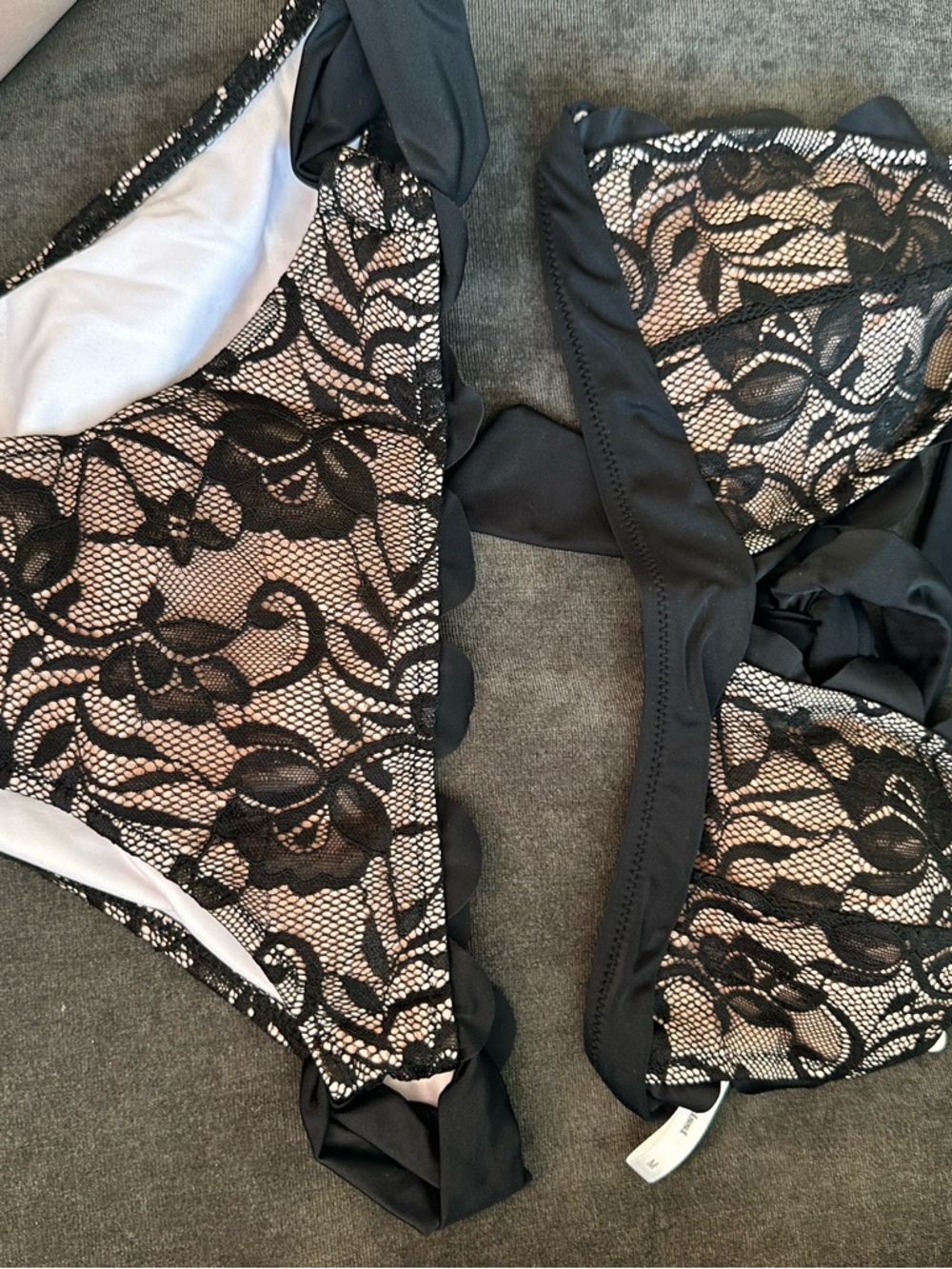 Black Lace Overlay Bikini Set - Women's Swimwear